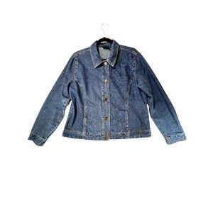 Gloria Vanderbilt Denim Blue Jeans Jacket Paisley Design L Sara Button Close